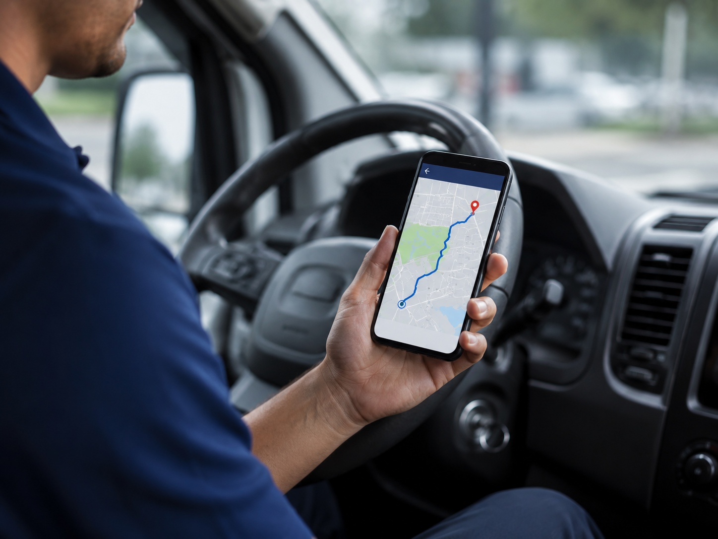 Courier using route tracking inside a delivery vehicle